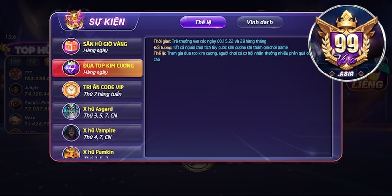 Đua top Kim Cương nhận thưởng hấp dẫn nhất
