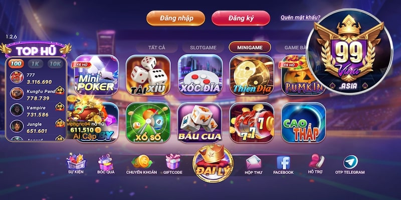Mở trang chủ/app 99vina để đăng nhập