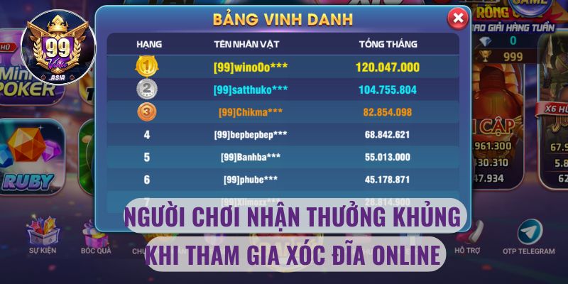 Người chơi nhận thưởng khủng khi tham gia xóc đĩa online